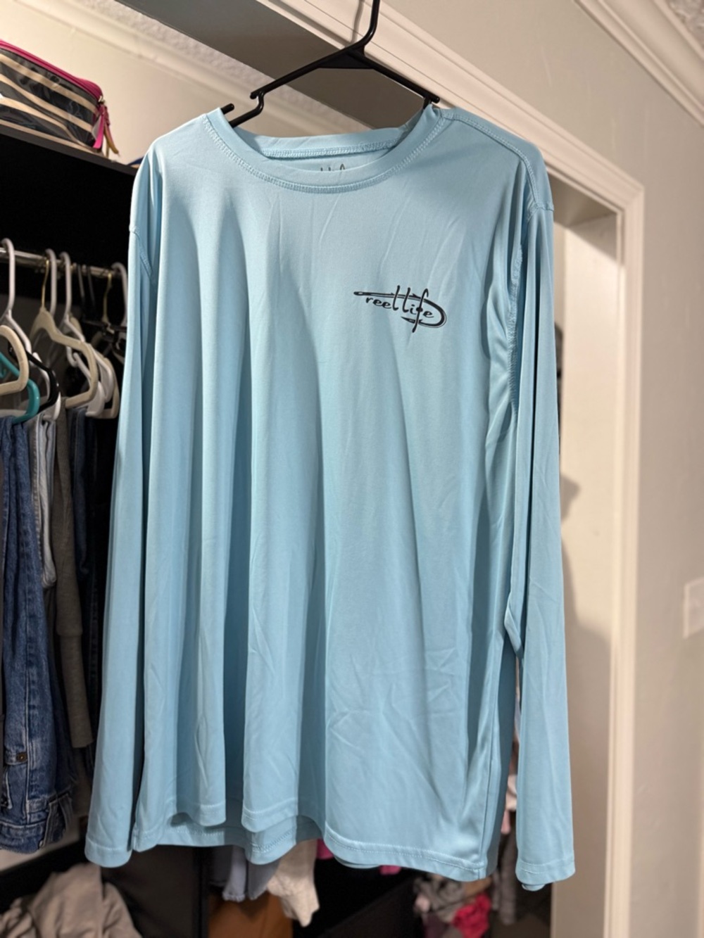 Reel Life Men's Long-Sleeve Performance Tee — Light Blue